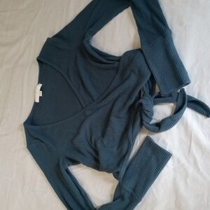 Spiritual Gangster slate blue ballet rib wrap sweater